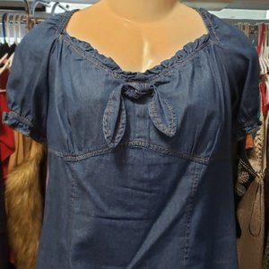 BCX Denim "Peasant Style" Cropped Top